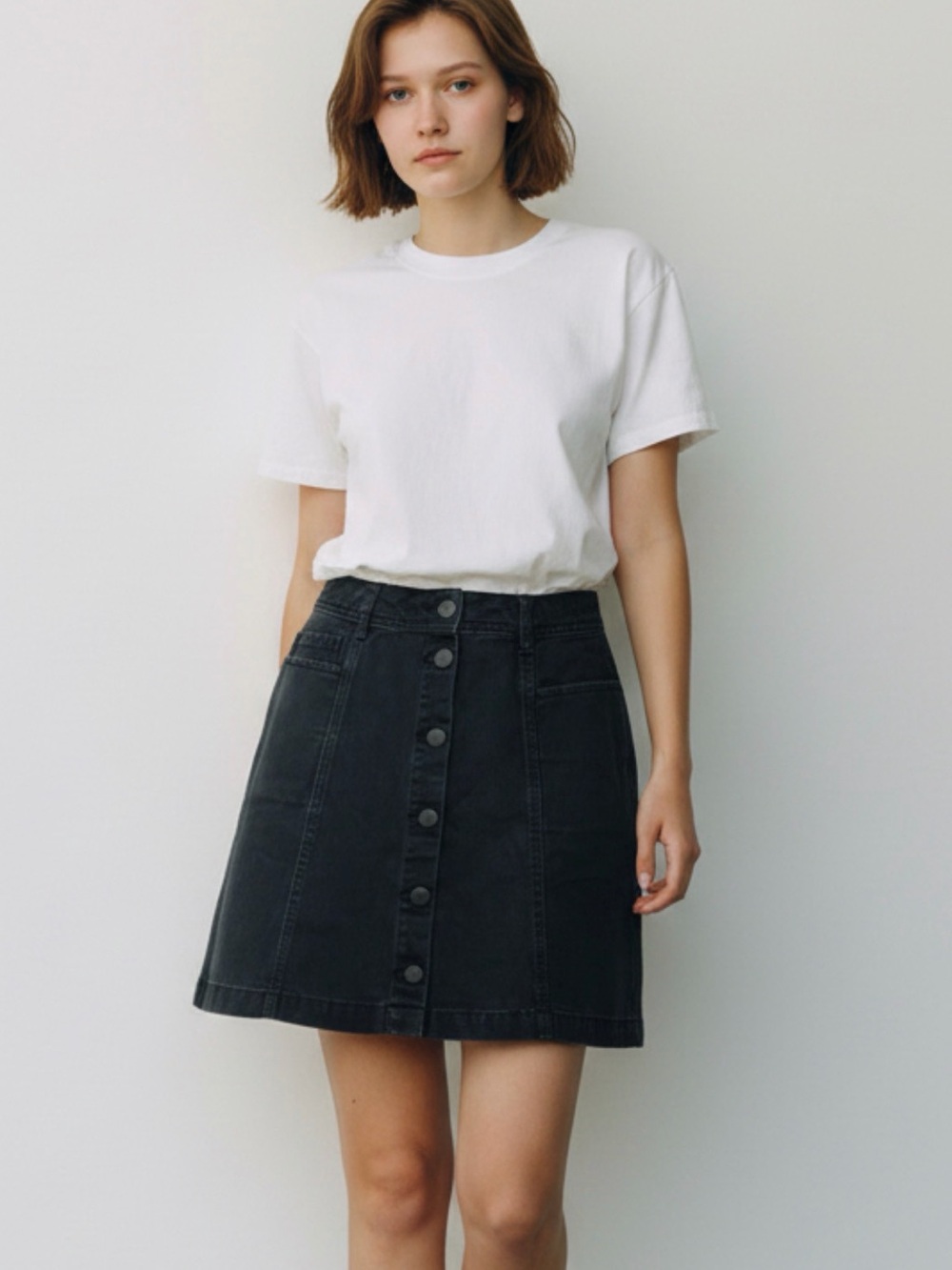 Divided by H&M Black Denim Button Front Mini Skirt A-Line Shape Women’s Size 2